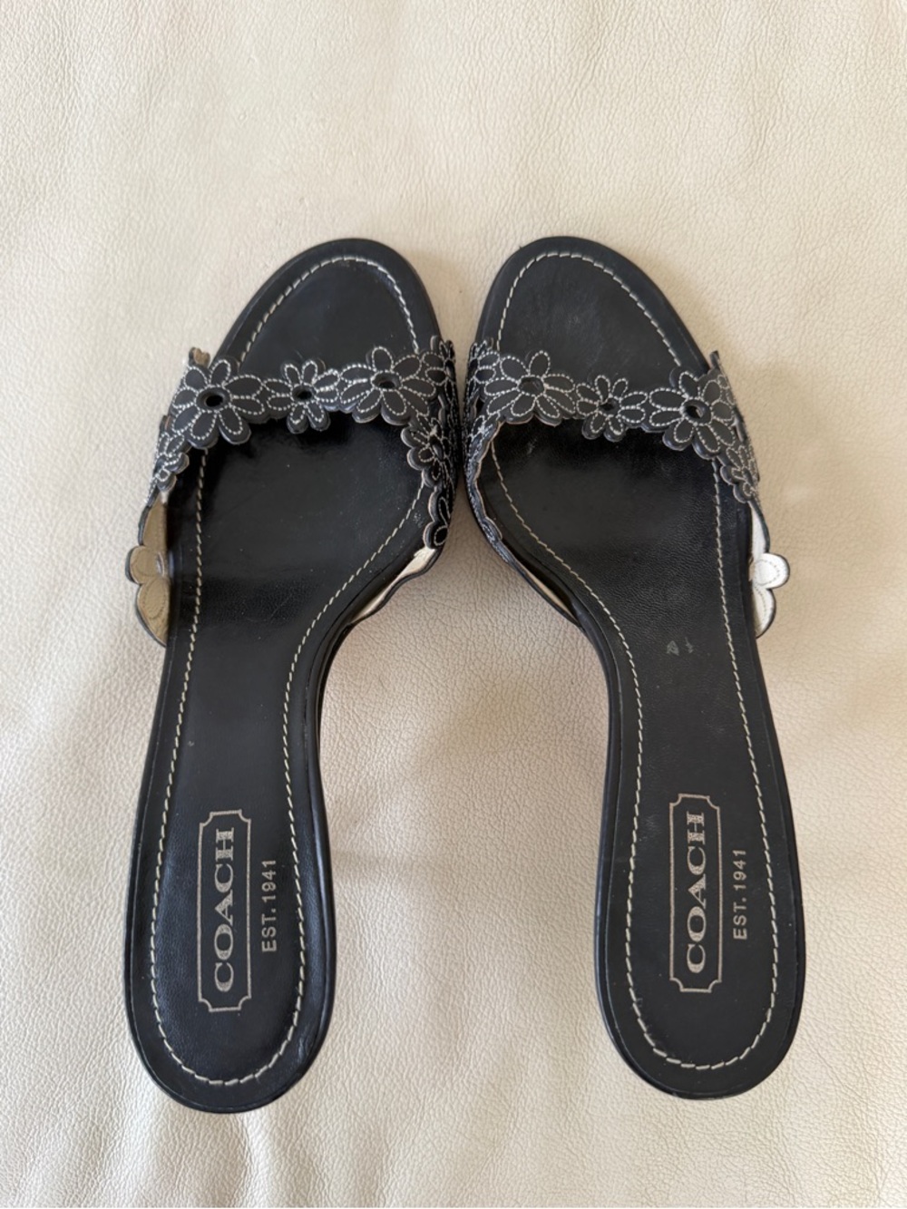 Coach Black Floral Appliqué Slide Mules